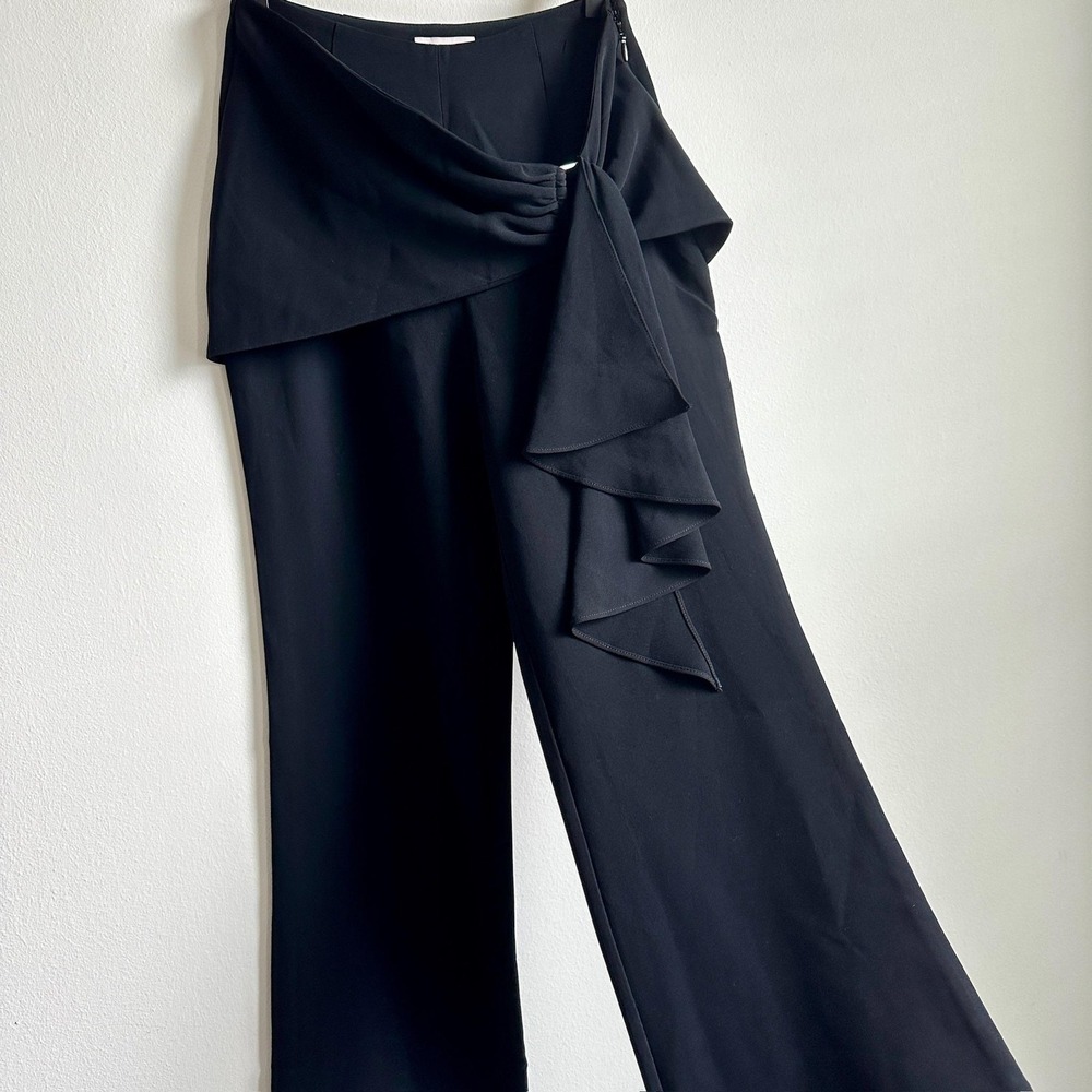 Cinq à Sept Pants Womens 2 Black Connor Wide Leg Ruffle Drape High Waist Dressy - Picture 5 of 11